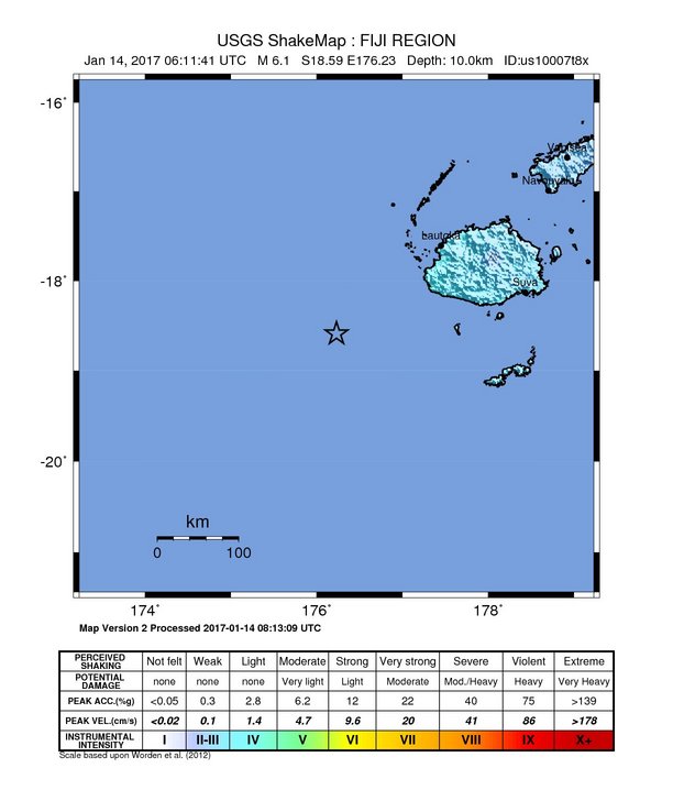 Fiji earthquake, January 14, 2017 - ShakeMap