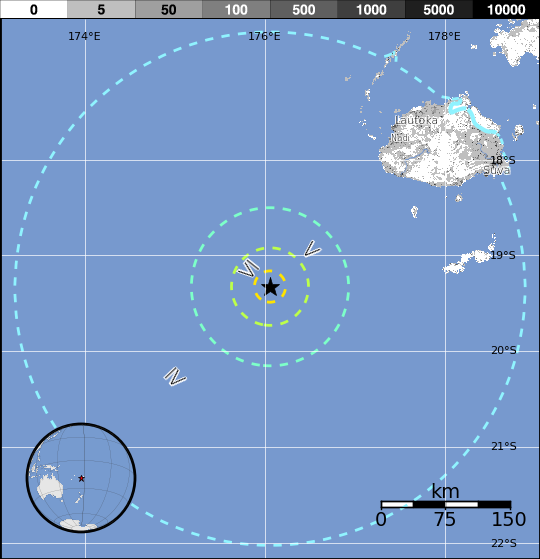 Fiji earthquake, January 3, 2017 - Estimated population exposure