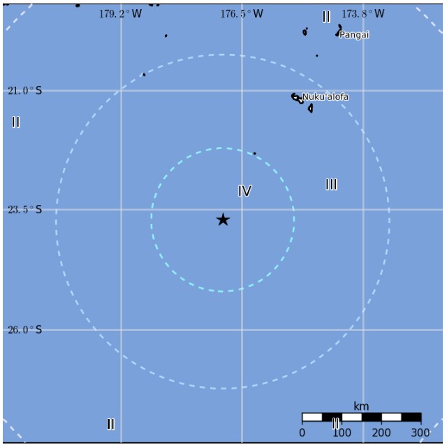 Fiji Tonga region earthquake September 26, 2017 - Estimated population exposure