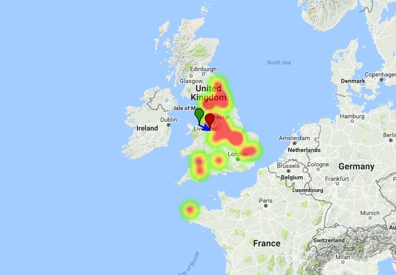 Fireball over England on November 29, 2017 - heatmap