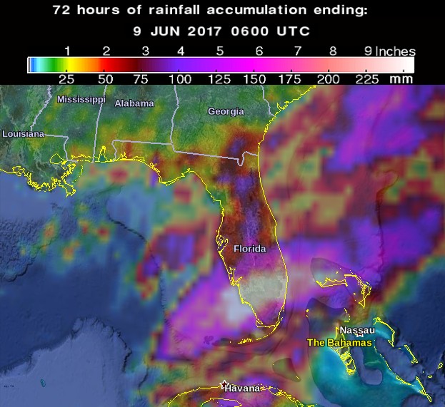3 days of rainfall accumulation - Florida - ending June 9, 2017