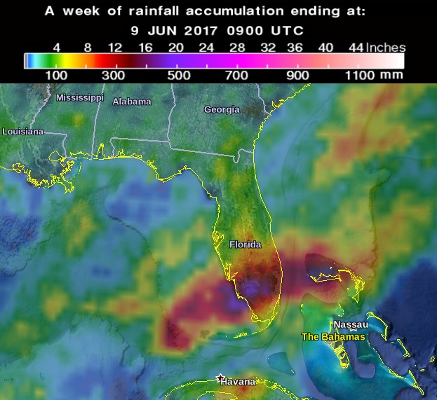 A week of rainfall accumulation - Florida - ending June 9, 2017
