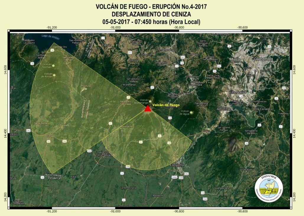 Fuego volcano - eruption on May 5, 2017 - Ash dispersion