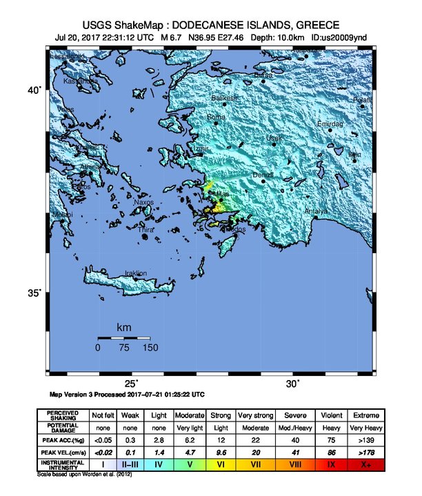 Greece - Turkey earthquake July 20, 2017 - ShakeMap
