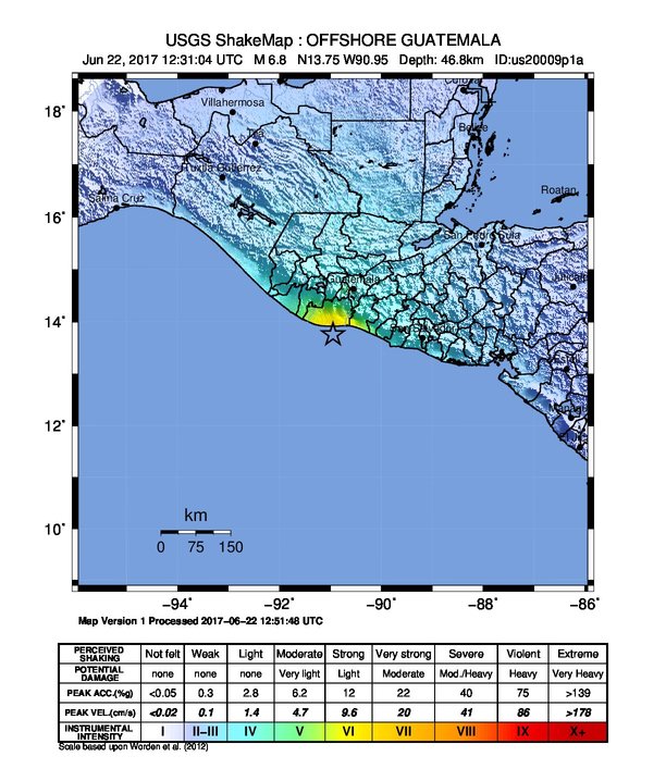 Guatemala earthquake June 22, 2017 - ShakeMap