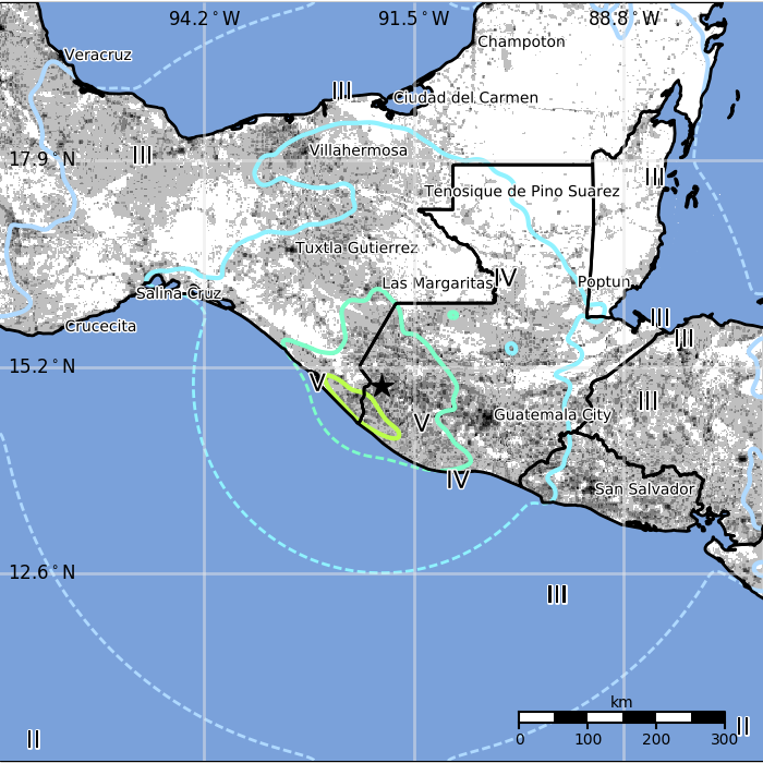 Guatemala - Mexico border region earthquake - Estimated population exposure