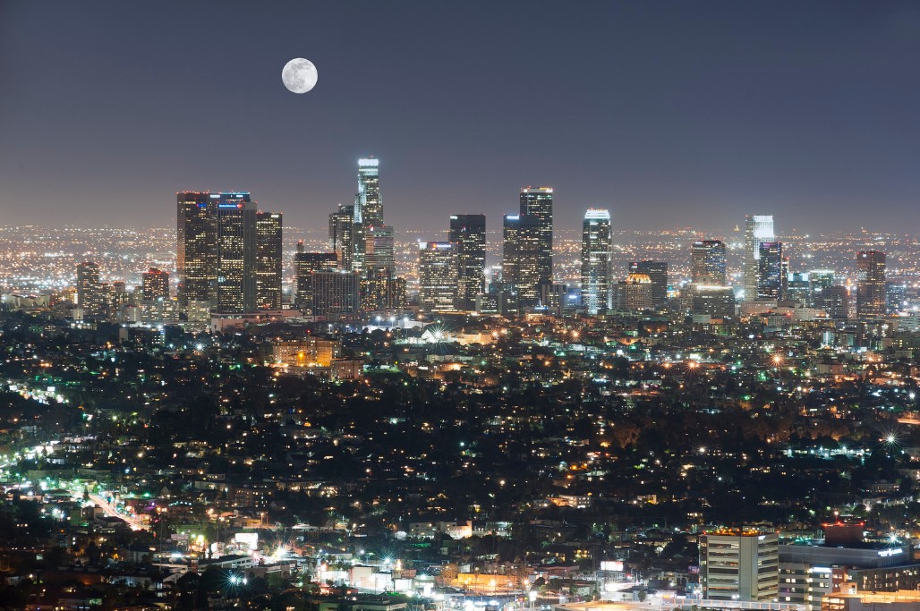 Downtown Los Angeles under the full moon