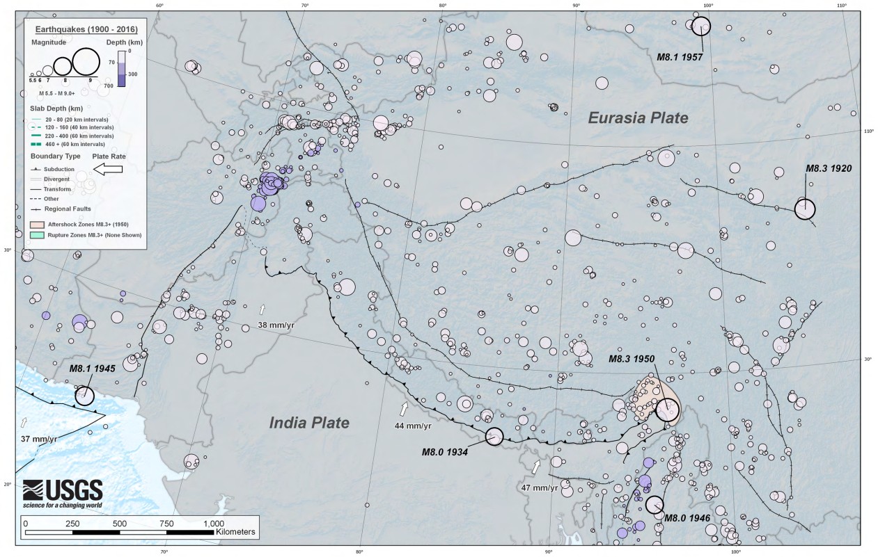 Himalaya region and vicinity tectonic summary