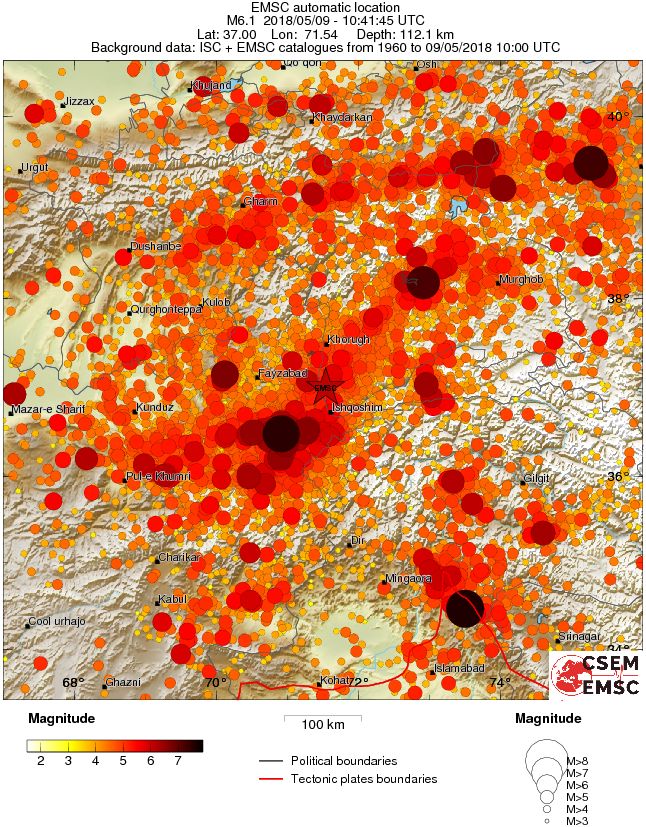 Hindu Kush, Afghanistan M6.2 earthquake May 9, 2018 Regional Seismicity