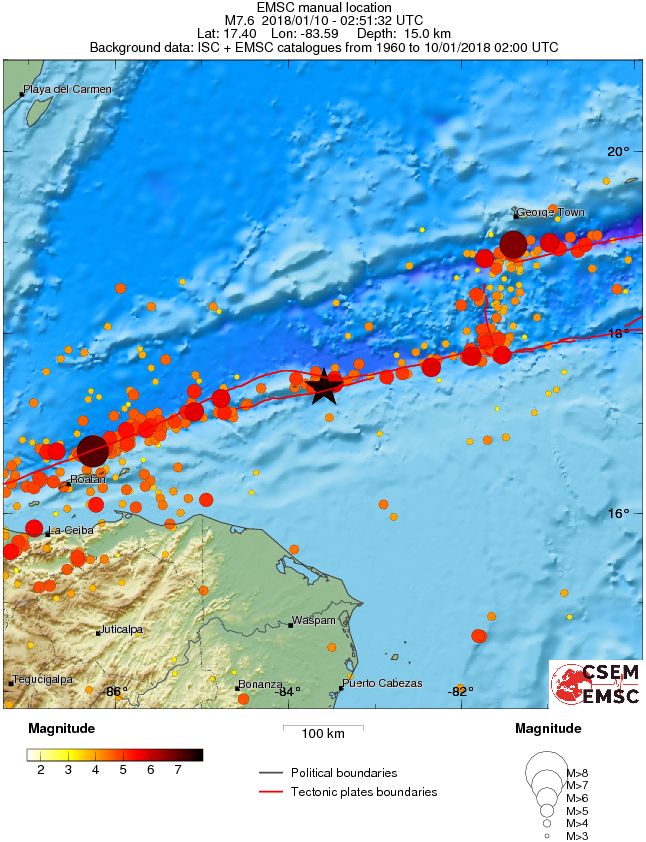 Earthquake in Honduras on January 10, 2018 - Regional seismicity