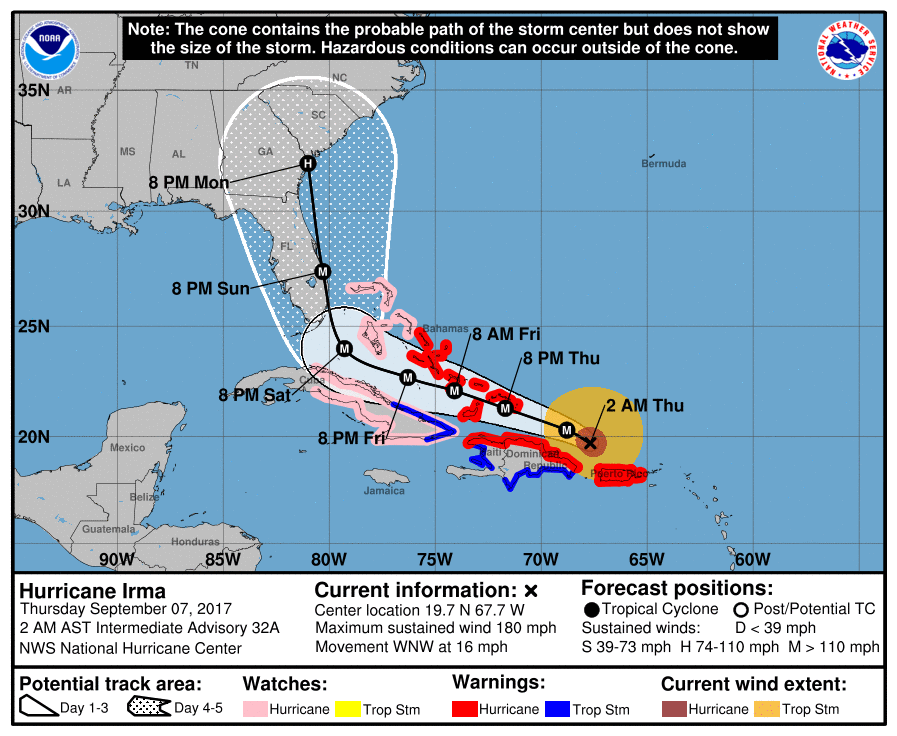 Hurricane Irma forecast track September 7, 2017