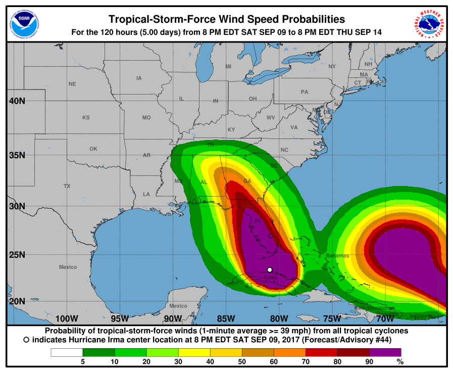 Tropical-Storm-Force Wind Probabilities - Hurricane Irma