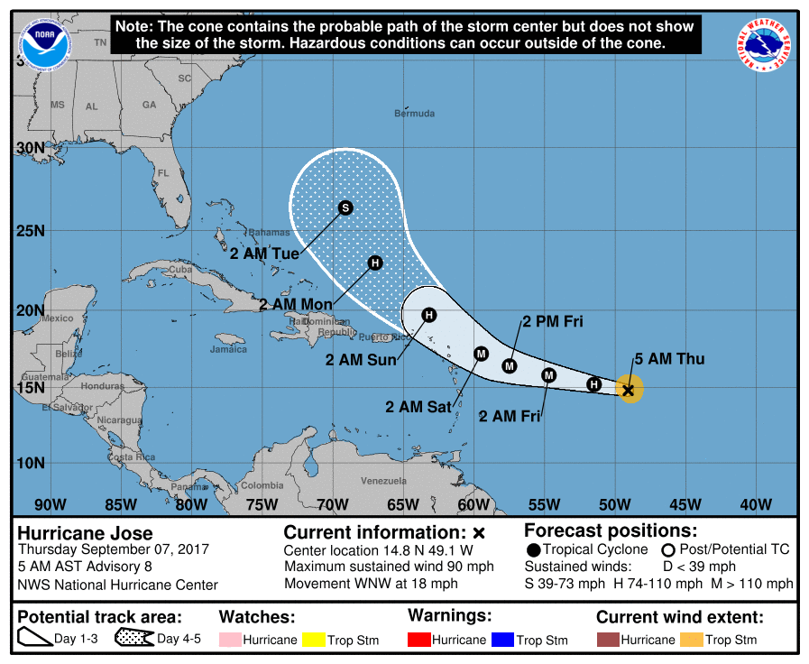 Hurricane Jose NHC forecast track September 7, 2017