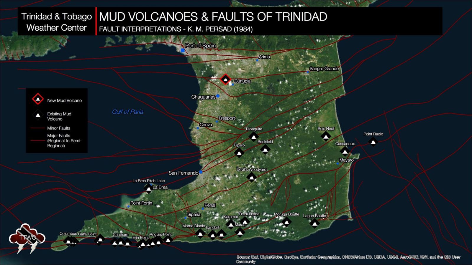 Location of Cunupia mud volcano, Trinidad and Tobago