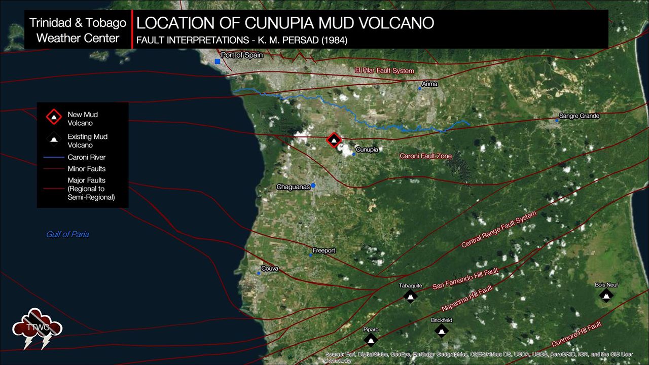 Location of Cunupia mud volcano, Trinidad and Tobago