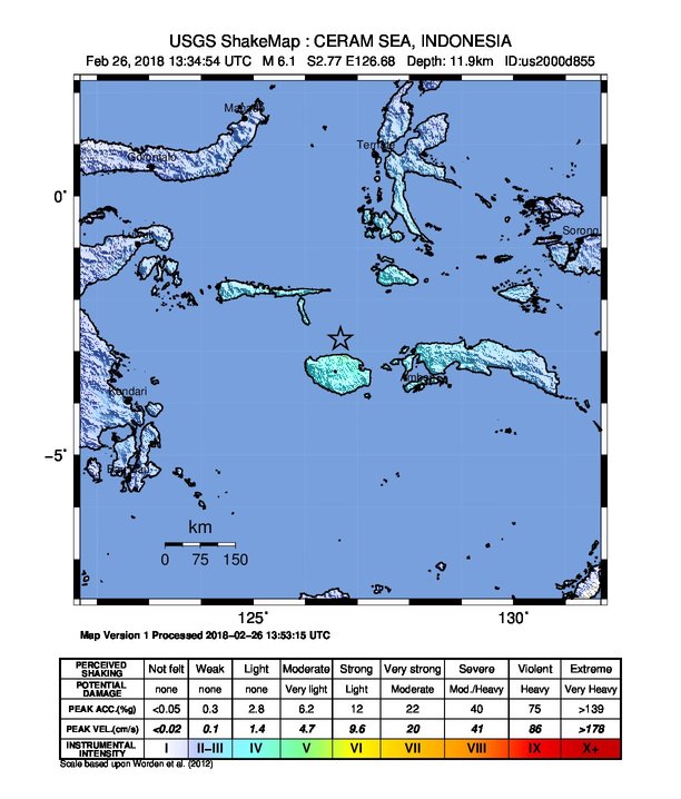 Strong and shallow M6.1 earthquake hits Indonesia - ShakeMap