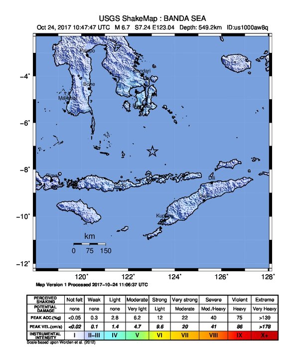 Indonesia earthquake October 24, 2017 - ShakeMap