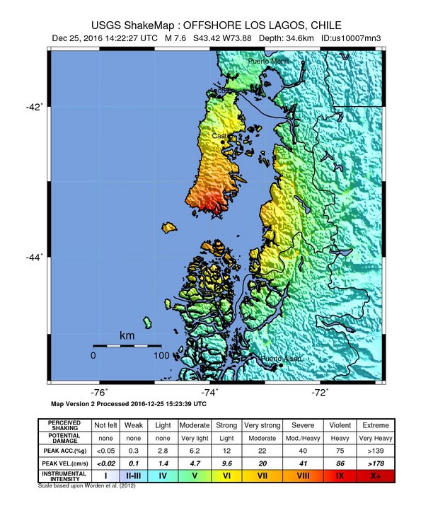 Chile earthquake, December 25, 2016 - ShakeMap