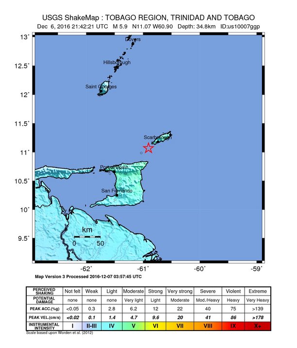 Trinidad and Tobago M5.9 earthquake, December 6, 2016  - ShakeMap