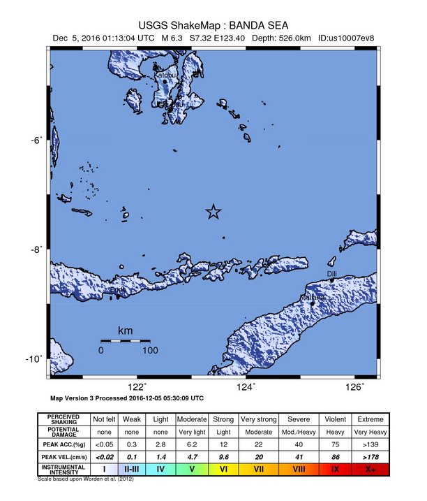 Indonesia earthquake - M6.3 - December 5, 2016 - ShakeMap