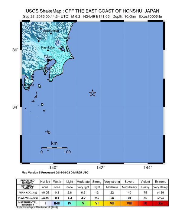 Intensity M6.5 (M6.2 - USGS) Japan - September 23, 2016