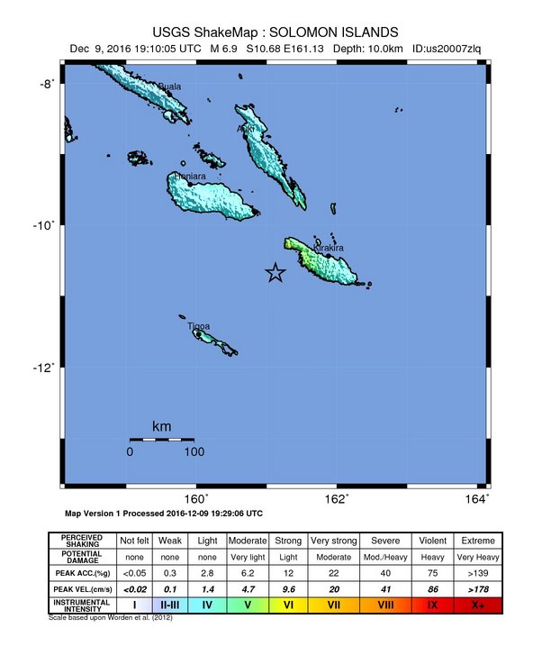 M6.9 earthquake Solomon Islands, December 9, 2016