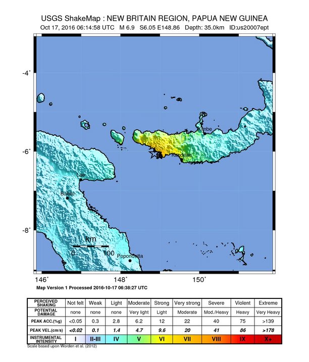 M6.8 Papua New Guinea earthquake shakemap