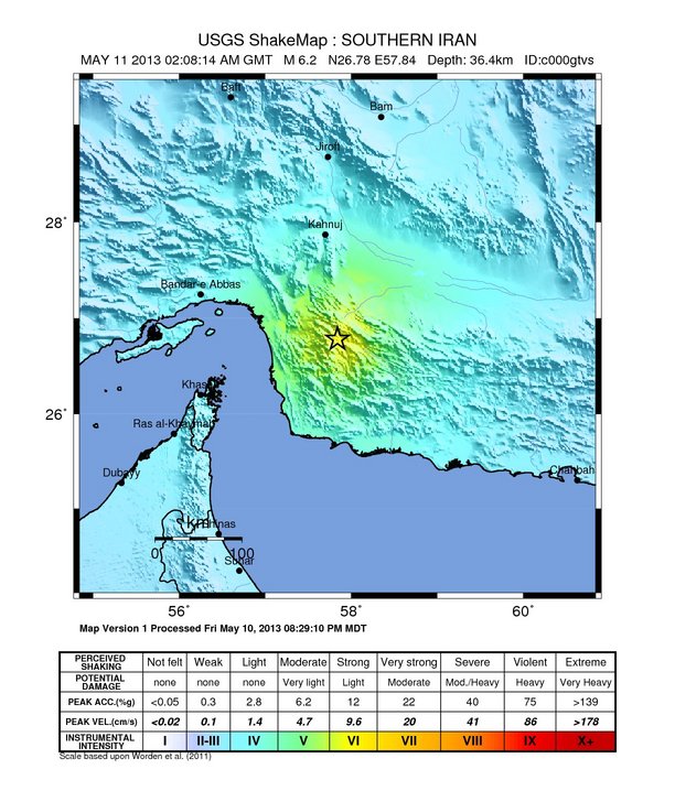 Intensity shakemap of the earthquake. Credits: USGS