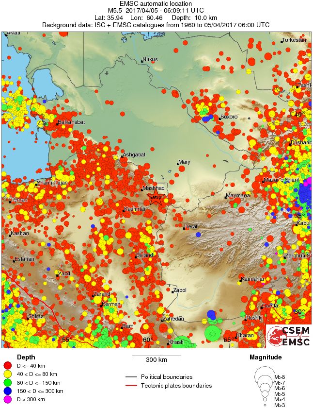 Iran earthquake, April 5, 2017 - Regional seismicity