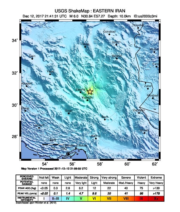 Iran earthquake M6.1 December 12, 2017 - ShakeMap