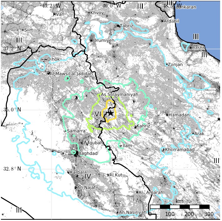 Iran - Iraq earthquake November 12, 2017 - Estimated population exposure