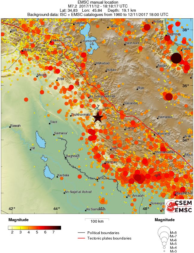 Iran - Iraq earthquake November 12, 2017 - Regional seismicity