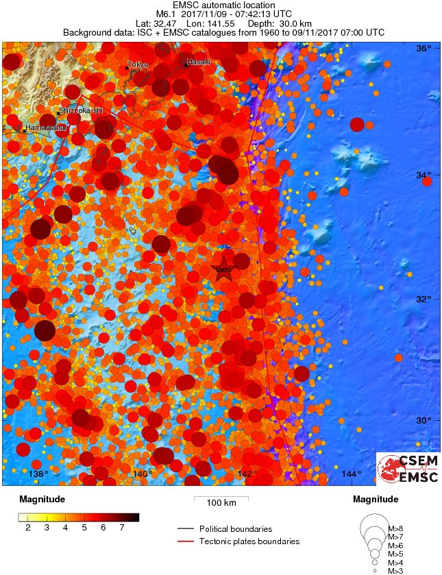 Japan earthquake, Izu Islands - November 9, 2017 - Regional seismicity