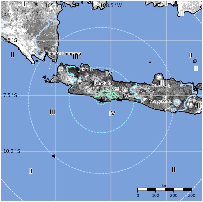 Java, Indonesia M6.5 earthquake December 15, 2017 - Estimated population exposure