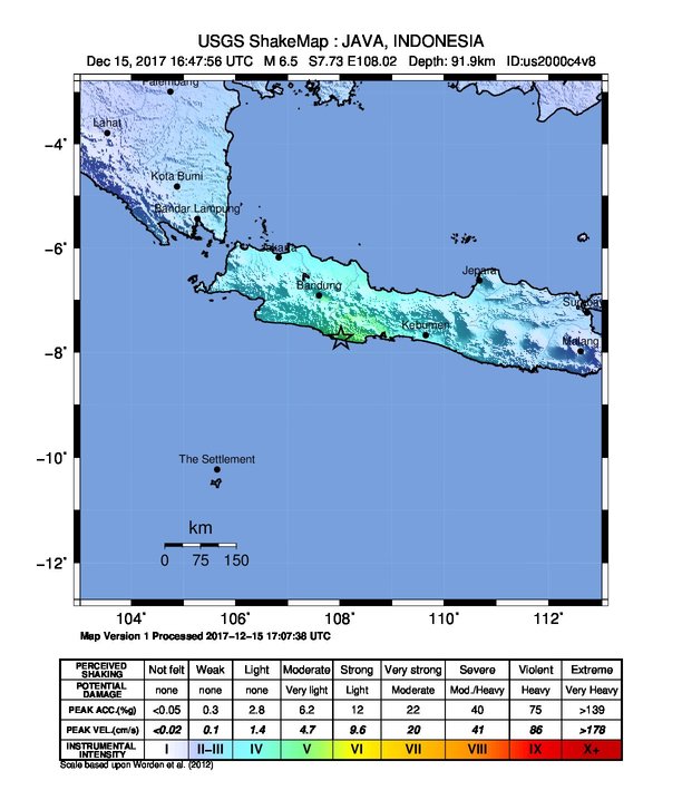Java, Indonesia M6.5 earthquake December 15, 2017 - ShakeMap