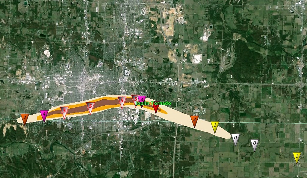Map of the full path of the Joplin tornado on May 22, 2011
