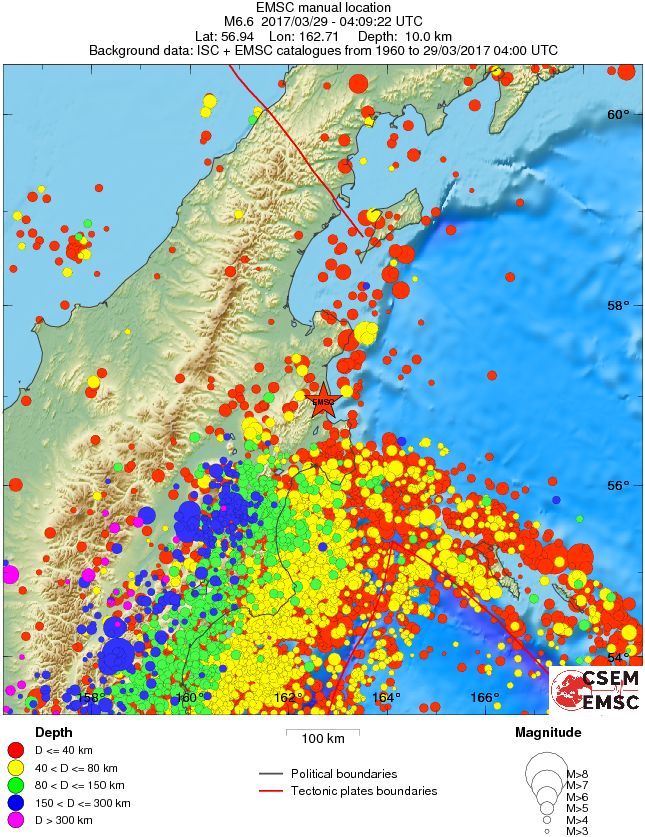 Kamchatka earthquake March 29, 2017 - Regional seismicity