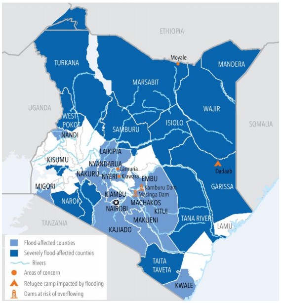 Kenya flood situation map April 25, 2018