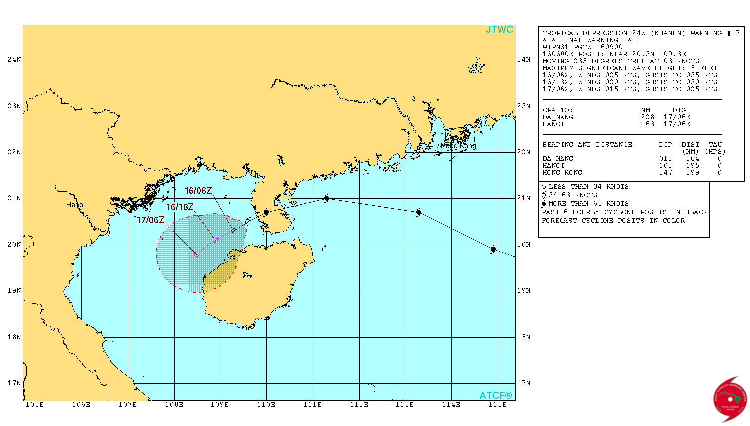 Tropical Depression 24W - Khanun - JTWC forecast track