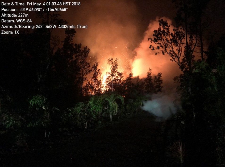 Eruption at Kilauea volcano's lower East Rift Zone on May 4, 2018