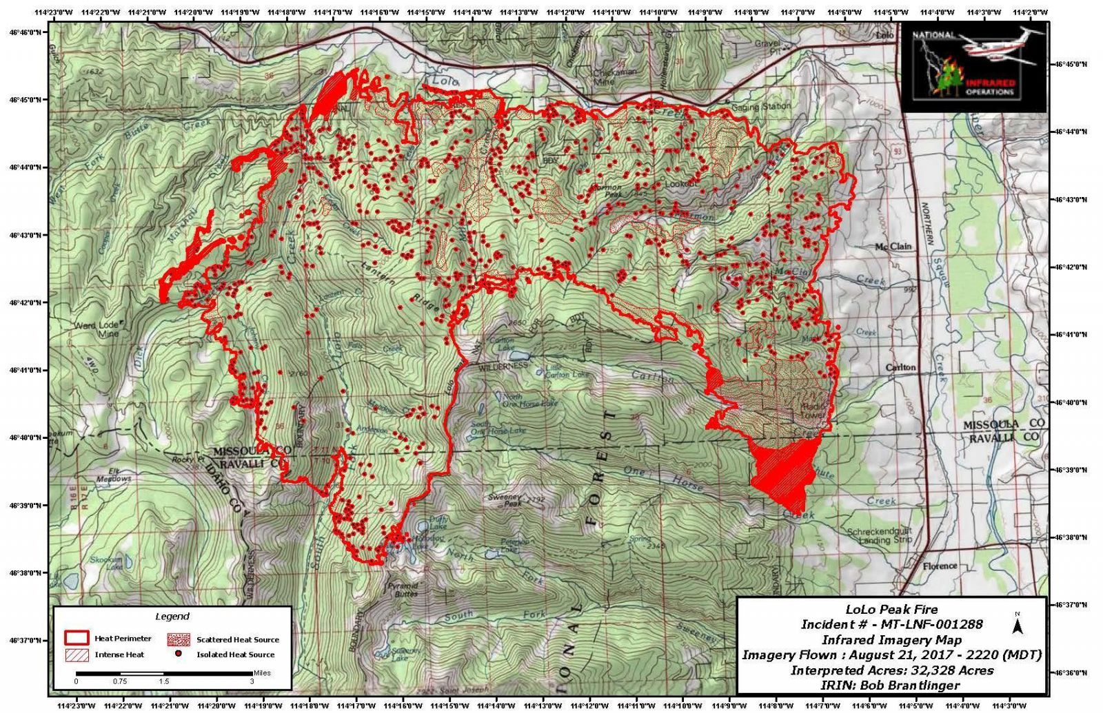 Lolo Peak fire map, August 21, 2017