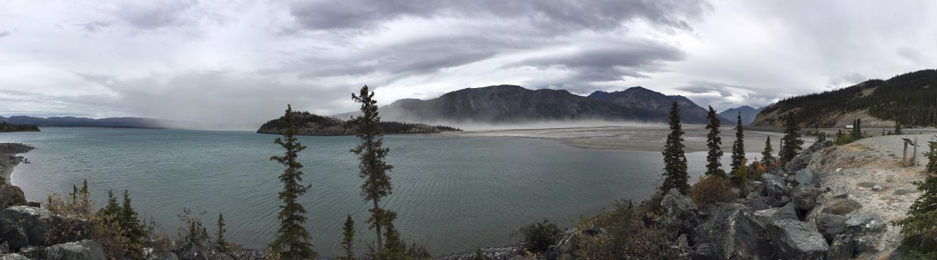 Low levels of Kluane Lake, the largest lake in the Yukon