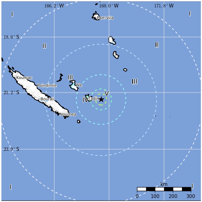 Loyalty Islands, New Caledonia earthquake November 19, 2017 - Estimated population exposure