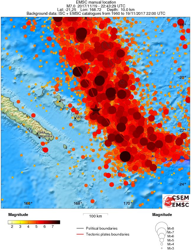 Loyalty Islands, New Caledonia - M7.0 earthquake November 19, 2017 - Regional seismicity
