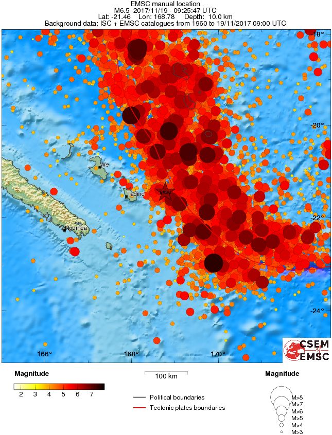 Loyalty Islands, New Caledonia earthquake November 19, 2017 - Regional seismicity