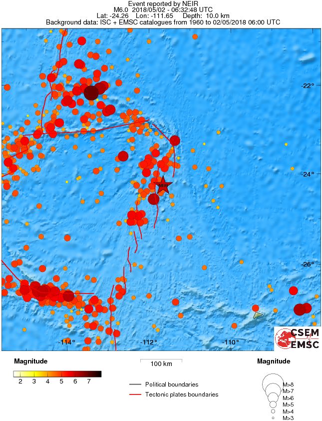 Easter Island region M6.0 earthquake May 2, 2018 regional seismicity