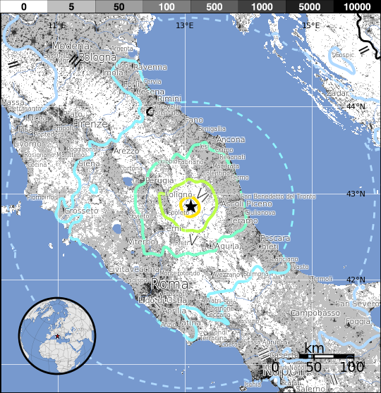 M6.5 Italy October 30, 2016 estimated population exposure