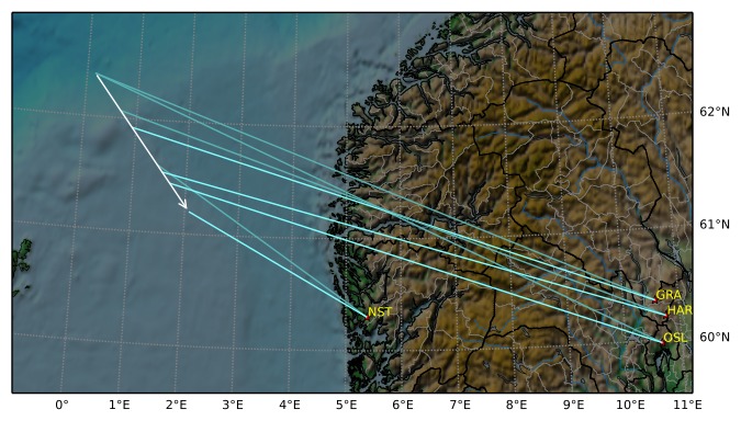 Norway meteor - trajectory - December 6, 2016