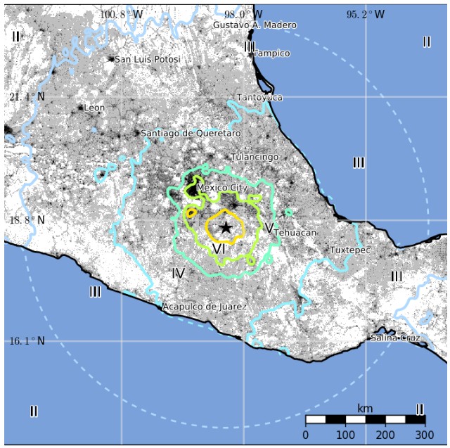 Mexico earthquake September 11, 2017 - Estimated population exposure