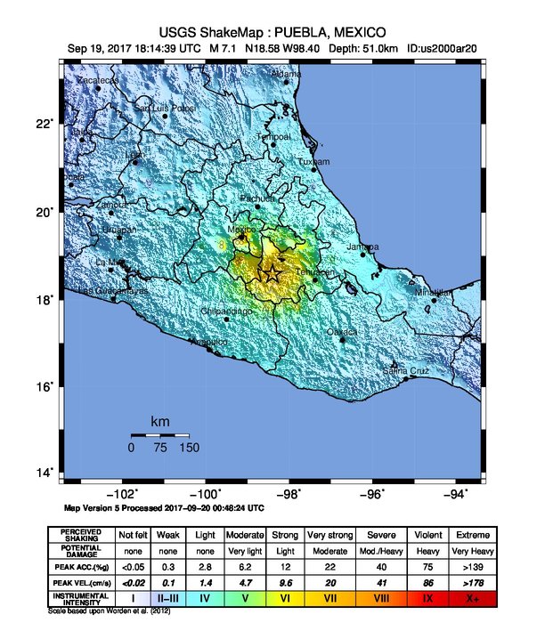 Mexico earthquake September 11, 2017 - ShakeMap